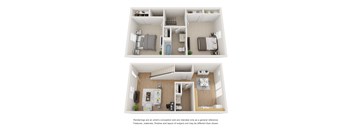 Two Bedroom Two Bathroom split level floorplan at Alder Square Rental Townhomes
