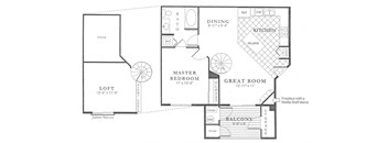 The Annapolis Loft Floor Plan; A one bedroom, one bathroom apartment floor plan at Fox Run Lofts in Englewood, Colorado
