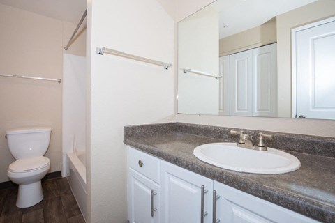 A Renovated 1 Bedroom 1 Bath Bathroom at Brookhaven Apartments in Federal Way, Washington
