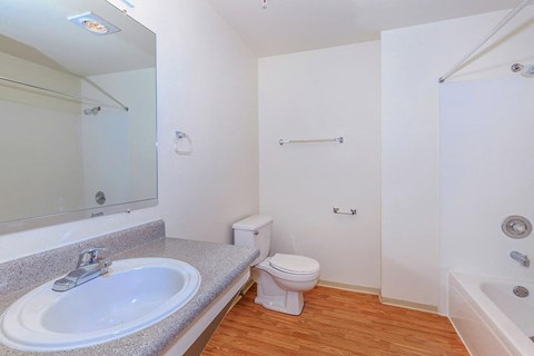 A Classic 2 Bedroom 2 Bath Bathroom at Brookhaven Apartments in Federal Way, Washington