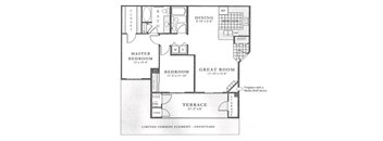 The Devonshire Floor Plan; A two bedroom, two bathroom apartment floor plan at Fox Run Lofts in Englewood, Colorado
