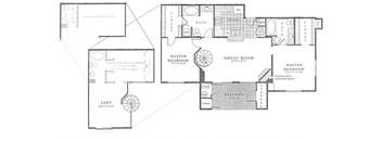 The Clifton Loft Floor Plan; A two bedroom, two bathroom apartment floor plan at Fox Run Lofts in Englewood, Colorado