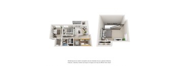 The Pinion Apartment Floorplan | A 2 bedroom, 1 bathroom apartment at Hilltop View Apartments