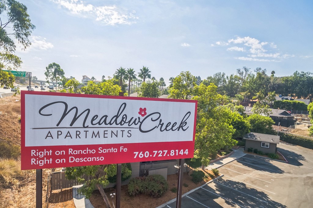 An aerial view of our Billboard Sign leading you home to Meadow Creek Apartments in San Marcos, CA