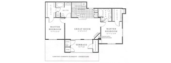 The Clifton Floor Plan; A two bedroom, two bathroom apartment floor plan at Fox Run Lofts in Englewood, Colorado
