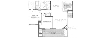 The Ellerton Plan; A two bedroom, two bathroom apartment floor plan at Fox Run Lofts in Englewood, Colorado