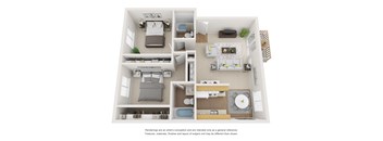 The Alpine Floor Plan; A two bedroom, two bathroom apartment floor plan at Greentree Village Apartments