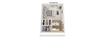 The Columbine Floor Plan; A studio apartment floor plan at Greentree Village Apartments