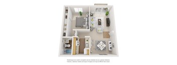 The Geneva Floor Plan; A one bedroom, one bathroom apartment floor plan at Greentree Village Apartments