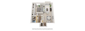The Juniper Floor Plan; A one bedroom, one bathroom apartment floor plan at Greentree Village Apartments