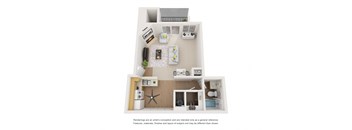 3-D image of a studio floor plan