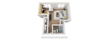 Our Studio Apartment floor plan at Off Broadway Flats in Englewood Colorado