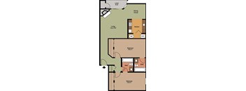 A small two bedroom, two bathroom apartment floor plan at Ladera Apartments in Tukwila, Washington