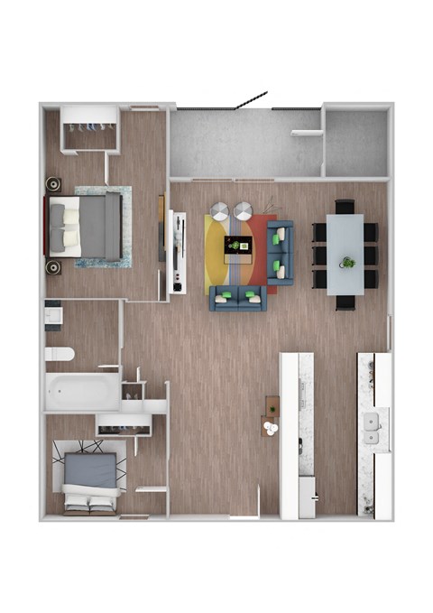 2BR/1BA 2 Bed 1 Bath Floor Plan