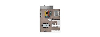 a floor plan of a studio apartment with a bedroom and living room