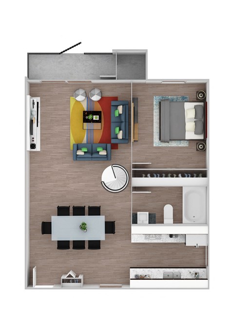 a floor plan of a studio apartment with a bedroom and living room