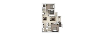 a floor plan of a house with a bedroom and a kitchen