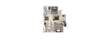 a 3d drawing of a floor plan with bedrooms and a living room