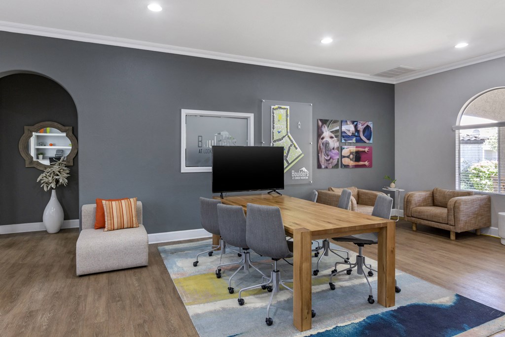 Our clubhouse features a dedicated work area at Boulders at Lookout Mountain Apartment Homes, Arizona, 85022
