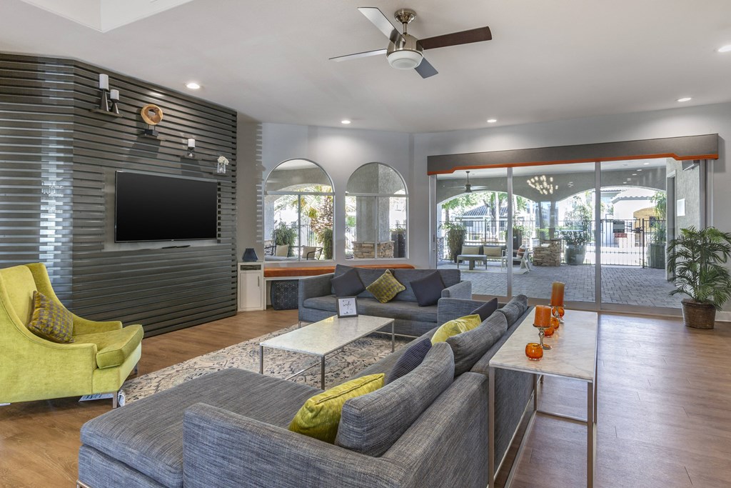 Relax in our clubhouse with top-notch seating and media perks at Boulders at Lookout Mountain Apartment Homes, Phoenix Arizona