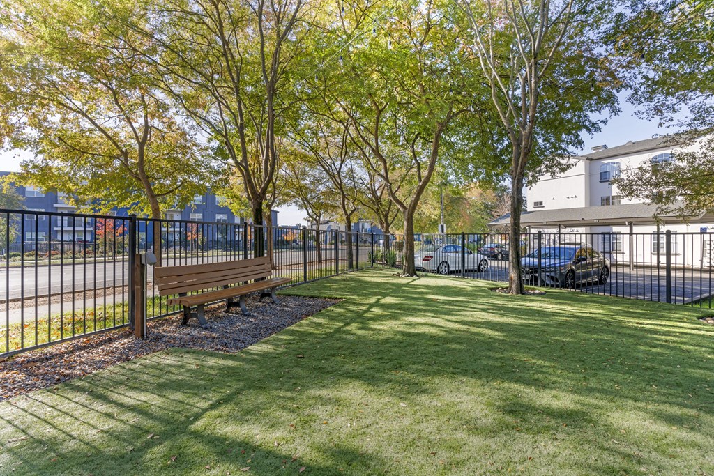 Our newly renovated dog park is now open, featuring fresh turf and plenty of space for your furry friends to play and socialize.