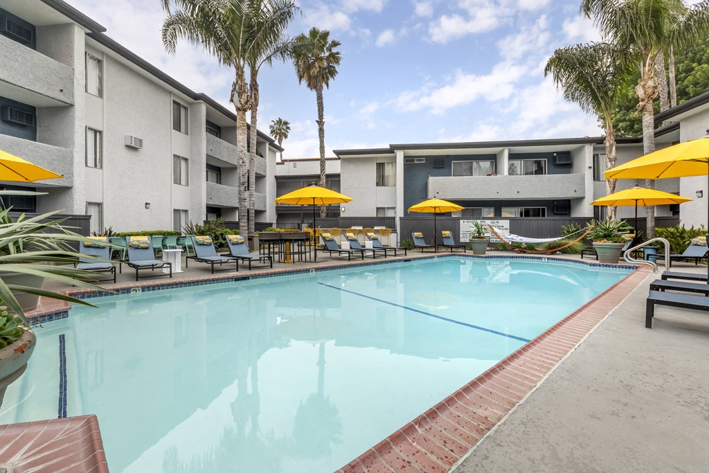 Dive into luxury living at Cornerstone Apartments! Our newly updated swimming pool is the perfect oasis in sunny Palm Springs. Come take a dip and experience resort-style living at its finest.