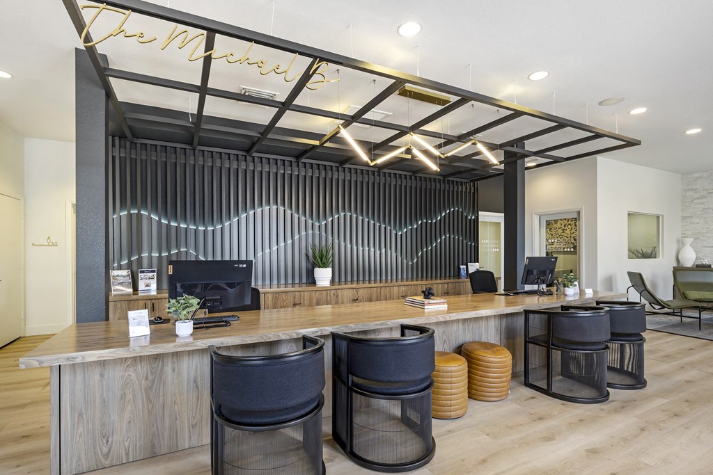 The leasing office at The Michael B offers a warm and inviting atmosphere for all who step through its doors.