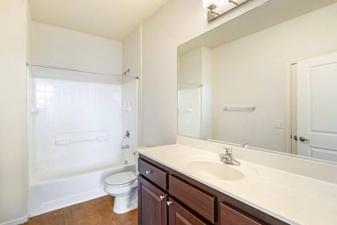 Freshly renovated bathroom with plenty of counter space