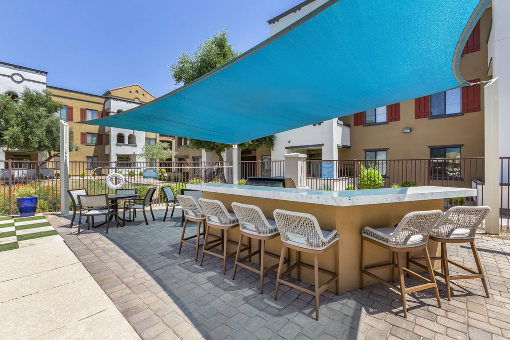 Poolside BBQ area  at Trevi Apartment Homes, Chandler, 85224