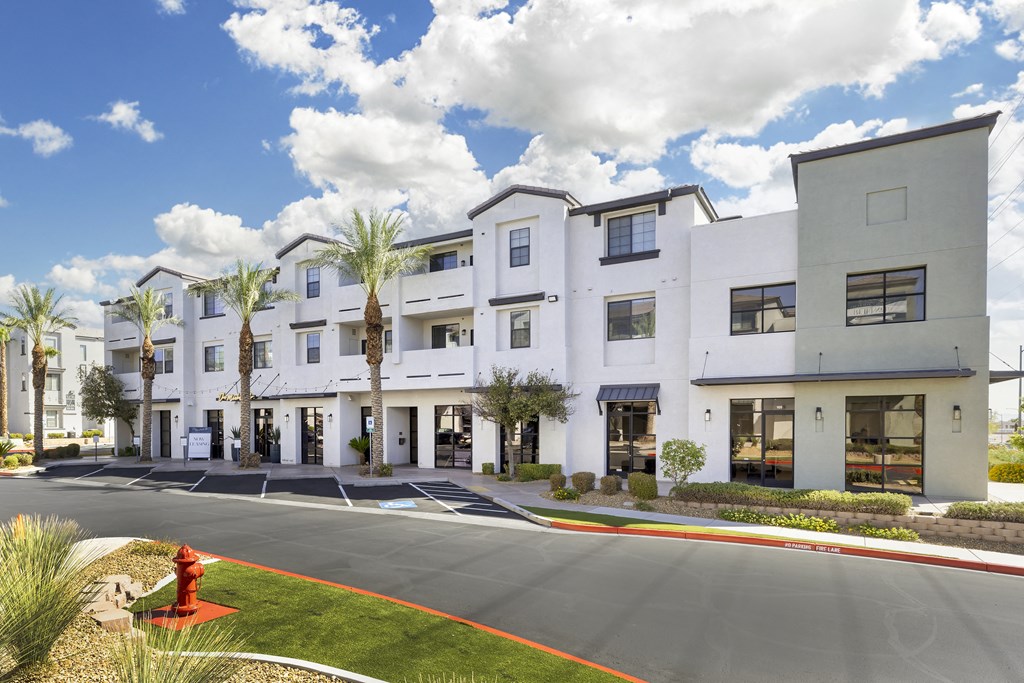 The Michael B Apartment Homes' exterior has been beautifully updated with a vibrant, eye-catching coat of paint that stands out as an oasis in the Las Vegas desert.