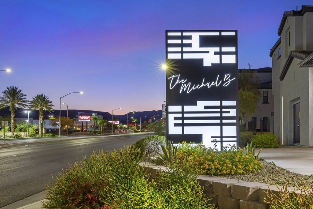 As the sun sets and the skies turn to hues of twilight, The Michael B welcomes all who pass by with its glowing lighted sign along the street.