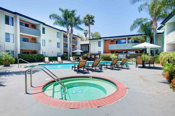 Resort Style Pool and Sun Deck at Cornerstone Apartments in Canoga Park, California