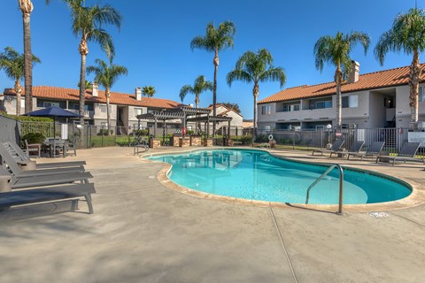 Sedona Apartments in Moreno Valley feature modern living with a newly renovated pool deck, perfect for relaxing and enjoying the California sunshine.