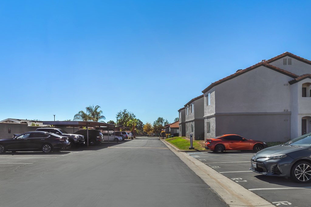 Sedona Apartments in Moreno Valley feature comfortable units, each with a dedicated parking spot and freshly paved parking for easy access.