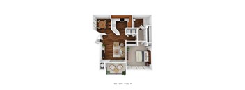a stylized floor plan with a bedroom and living room