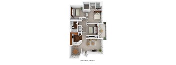 a stylized floor plan of a 1 bedroom apartment