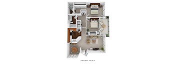 a stylized floor plan with a bedroom and a living room