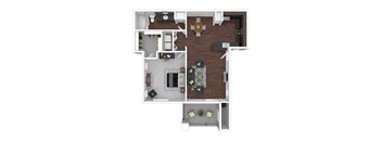 800 Square foot 1 Bedroom 1 Bathroom floorplan known as the Amaretto