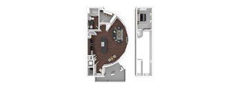 789 Square foot 1 Bedroom 1 Bathroom floorplan known as the Galliano.