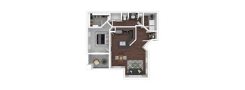 874 Square Foot 1 Bedroom 1 Bathroom floorplan known as the Lemocello.