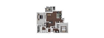 1077 Square Foot 2 Bedroom 2 Bathroom floorplan called the Prosecco.
