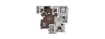 1173 Square Foot 2 Bedroom 2 Bathroom floorplan called the Rossini.
