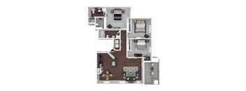 1249 Square Foot 3 Bedroom 2 Bathroom floorplan called the Bellini