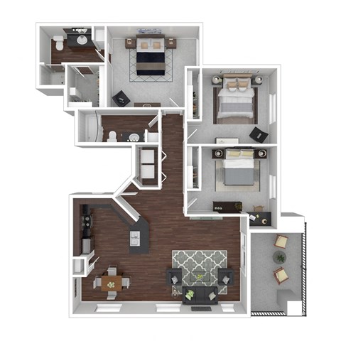 1249 Square Foot 3 Bedroom 2 Bathroom floorplan called the Bellini 1249 Square Foot 3 Bedroom 2 Bathroom floorplan called the Bellini at Trevi Apartment Homes, Arizona, 85224