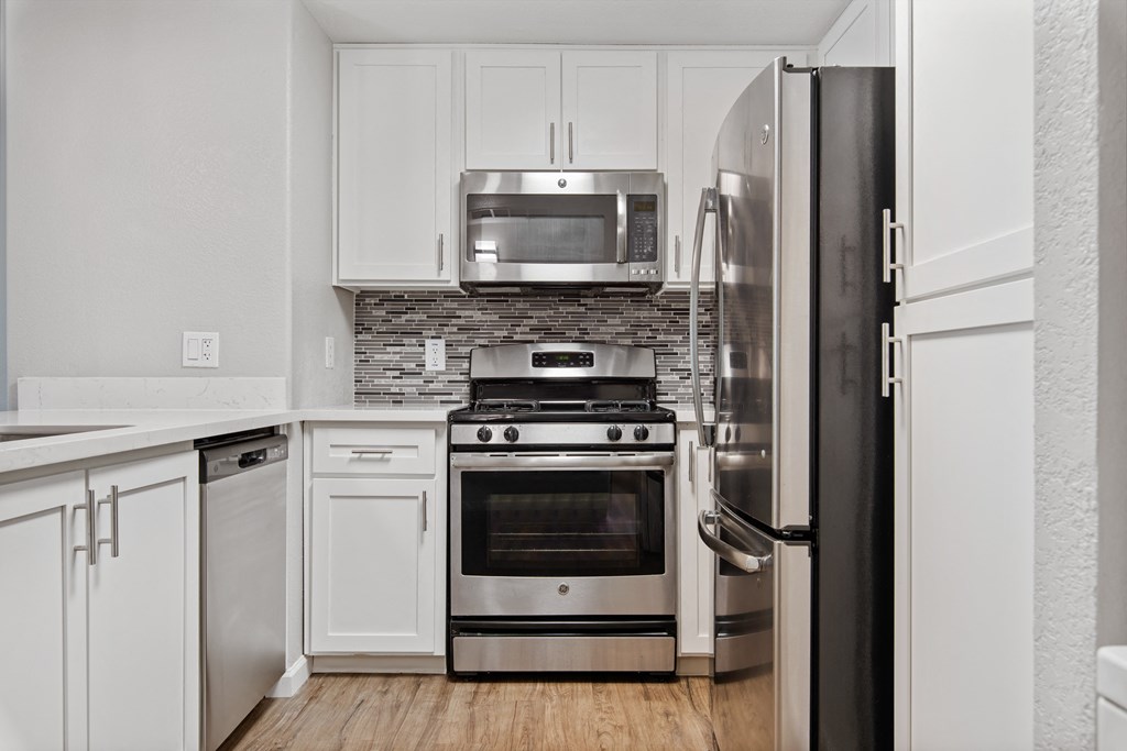 Stainless steel appliances in the upgraded kitchens at Ascent at the Galleria in Roseville, California