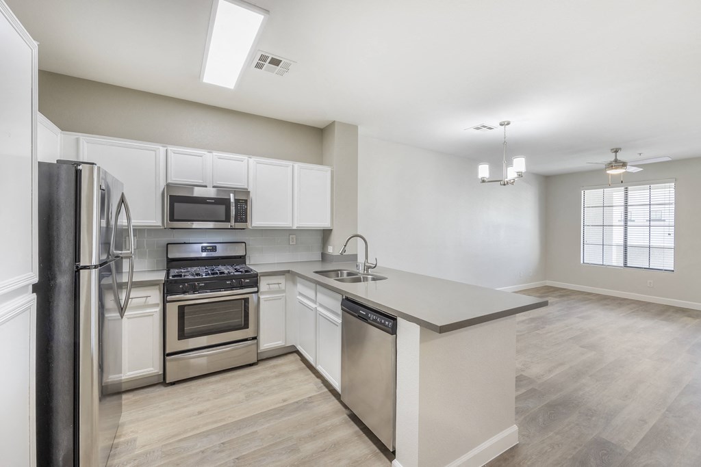 The renovated units at The Michael B offer a modern, open-concept floorplan designed for both comfort and style.