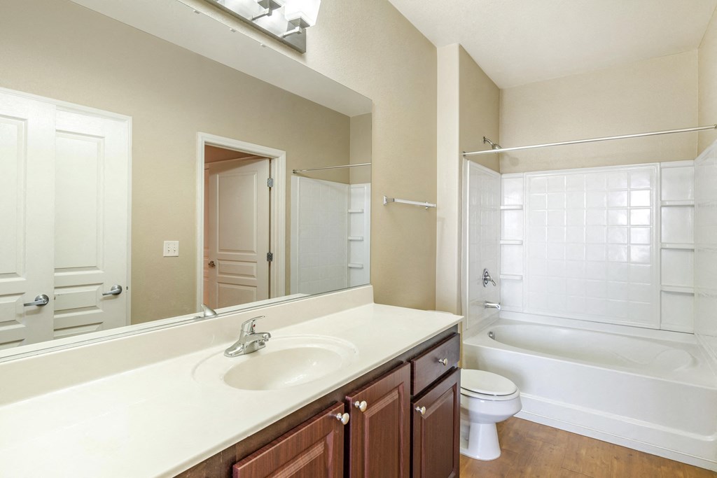 A Sonata suite offers a sleek bathroom with a sink and bathtub for your comfort