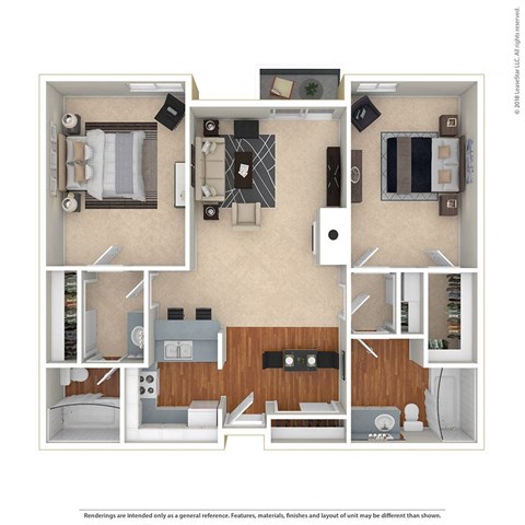 2BR/2BA 2 Bed 2 Bath Floor Plan at Twenty 2 Eleven Apartments, Canoga Park