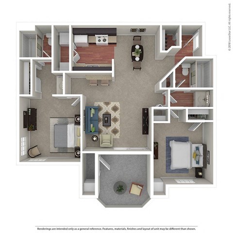 2 Bedroom/ 2 Bath Floor Plan at The Hills at Quail Run, Riverside, 92507