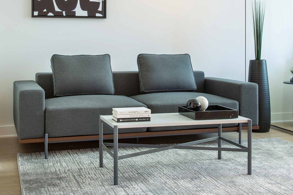 Furnished Westwood Apartments mysuite at Wilshire Margot Co Living Master Suite Living Room Couch Coffee Table